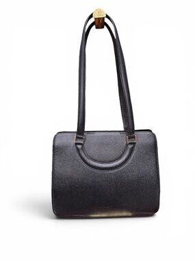 Vintage Bally Black Leather Structured Satchel Tote Bag Leather Lined